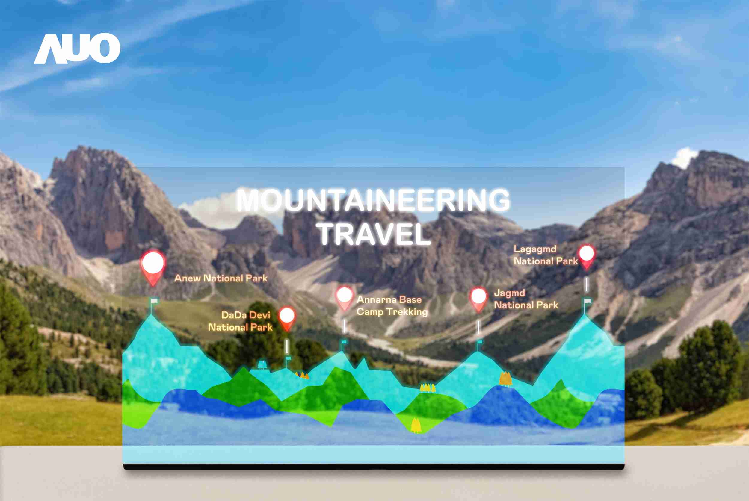 万利展示全球单片尺寸最大(*)42吋透明Micro LED显示器拼接而成的〝64吋透明Micro LED显示器〞，，，，具备高透明度、、、1,000 nits高亮度、、、广色域、、、、采用三边无边框的无缝拼接等多重特色，，，，呈现超高清、、、、细腻画质而不遮挡后方视觉，，，，满足层峰需求，，，可广泛运用于零售、、艺术展览或商业空间等场域